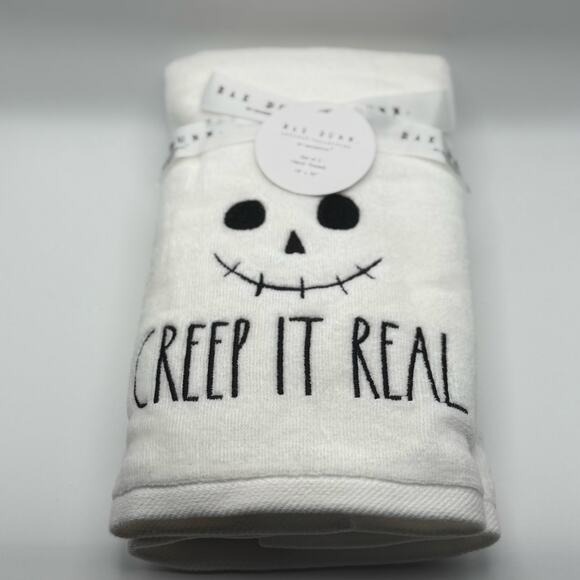 New Rae Dunn CREEP IT REAL Halloween Hand Towels Set of 2 - Picture 1 of 4